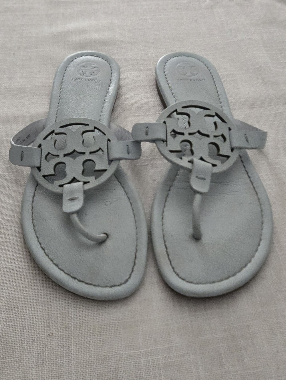 Tory Burch Miller Leather Thong Sandals — Light Blue